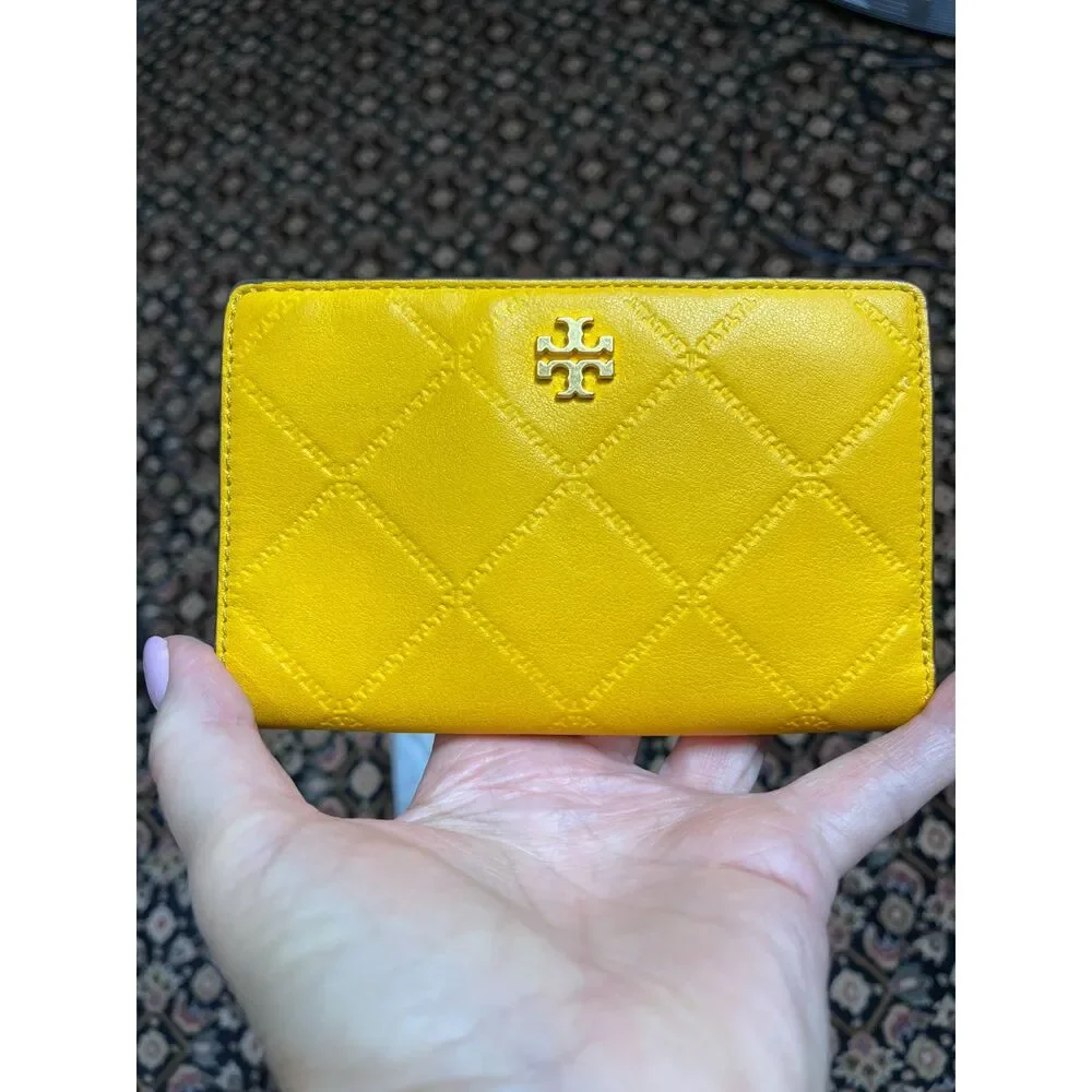 Tory Burch Quilted Wallet Mustard Yellow Gold Hardware EUC